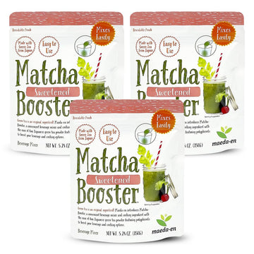 MAEDA-EN Matcha Booster Sweetened Green Tea Powder 240g 3 Pack Japanese Origin Resealable Pouch for Latte Smoothies and Baking 2