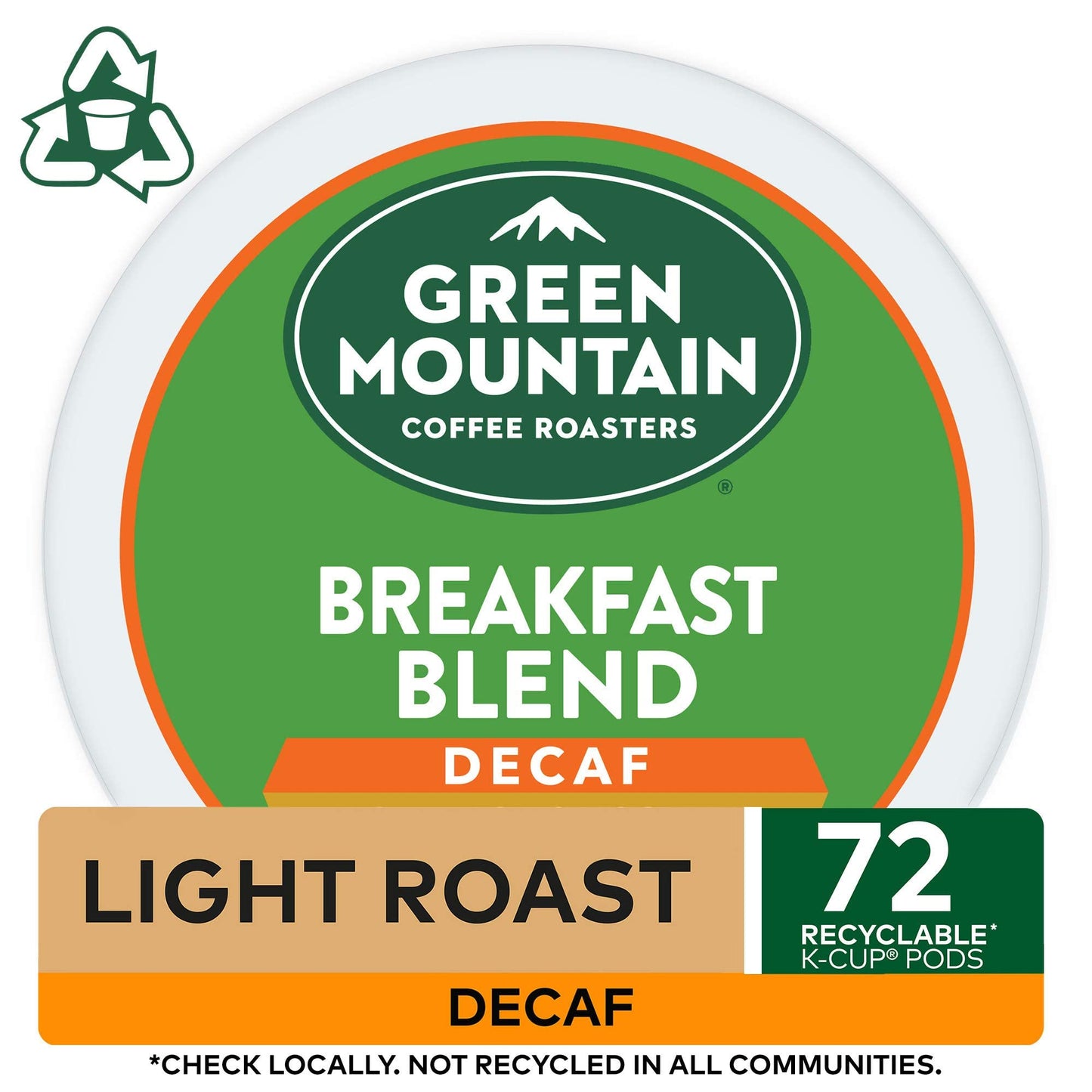 Green Mountain Coffee Roasters Breakfast Blend Decaf Keurig Single-Serve K-Cup Pods, Light Roast Coffee, 72 Count