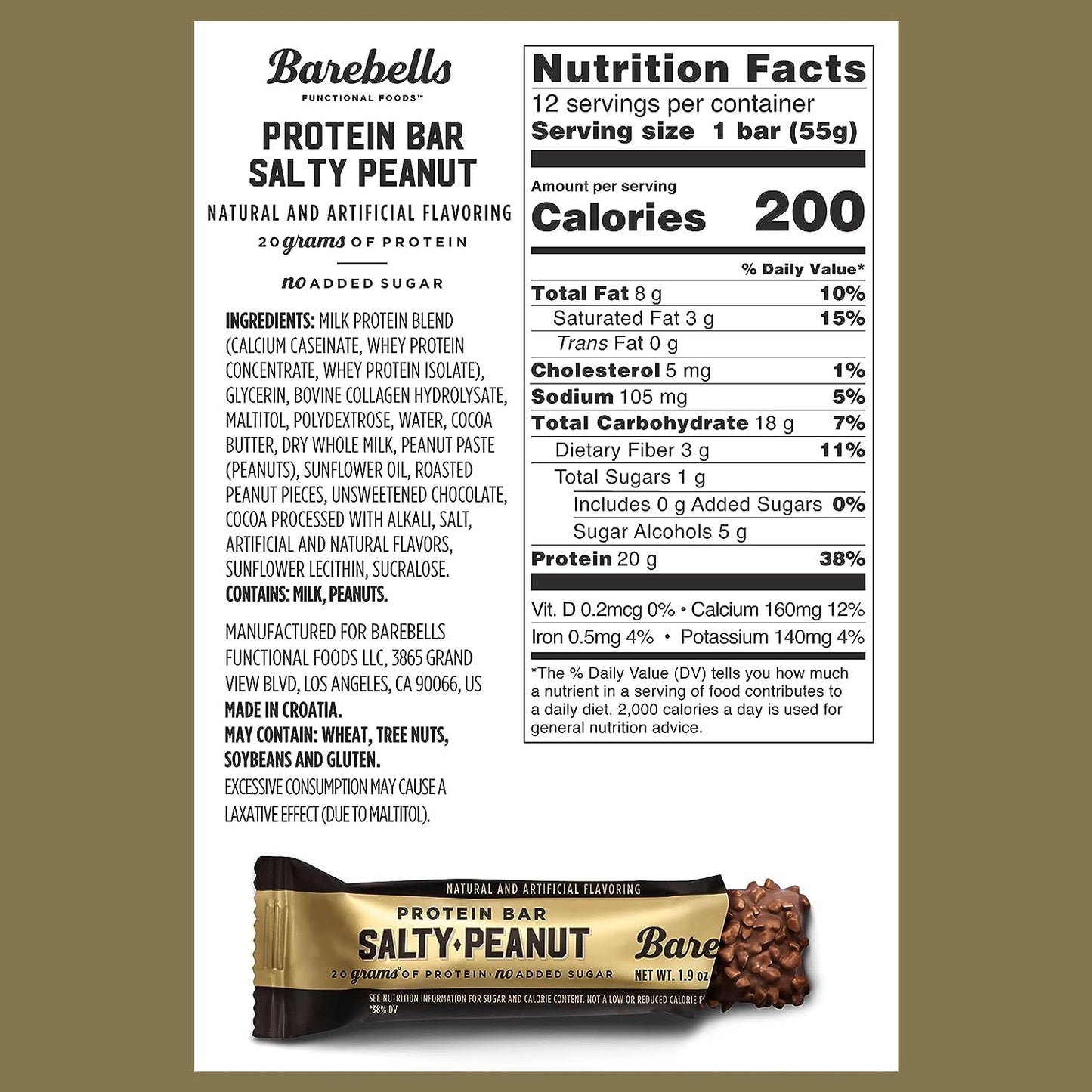 PICKN BUY Barebell Protein Bar - Salty Peanut Flavor, 10 Pack with Bonus Sour Gummies Pouch, 1.9oz Each