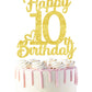 10Th Birthday Cake Topper - Double Sided Gold Glitter, Happy 10Th Birthday Cake Topper For Girls,10 Cake Decorations For Girls,