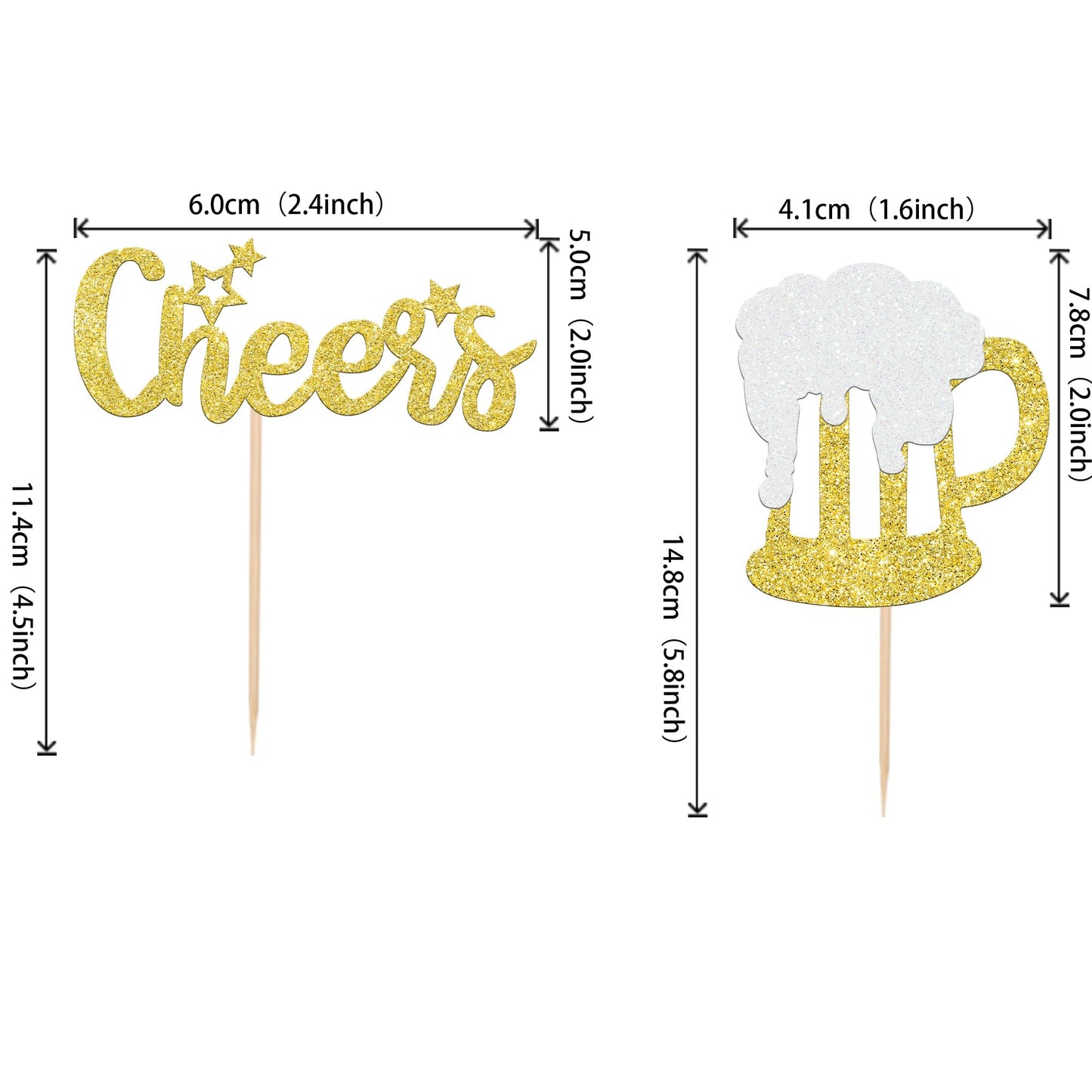 ZHUOWEISM 24 PCS malt-inspired Mug Cupcake Toppers Gold Glitter for Weddings and Parties - Design6