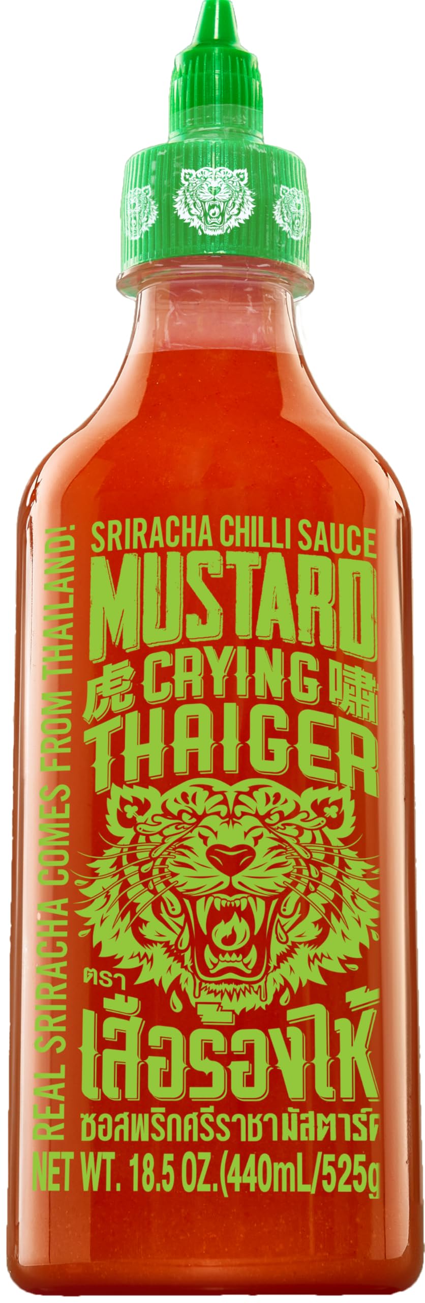 Crying Thaiger Sriracha Mustard Chili Sauce in Squeeze Bottle 18.5 Ounce, Vegan, Gluten Free, Non-GMO, from Thailand (Pack of 12