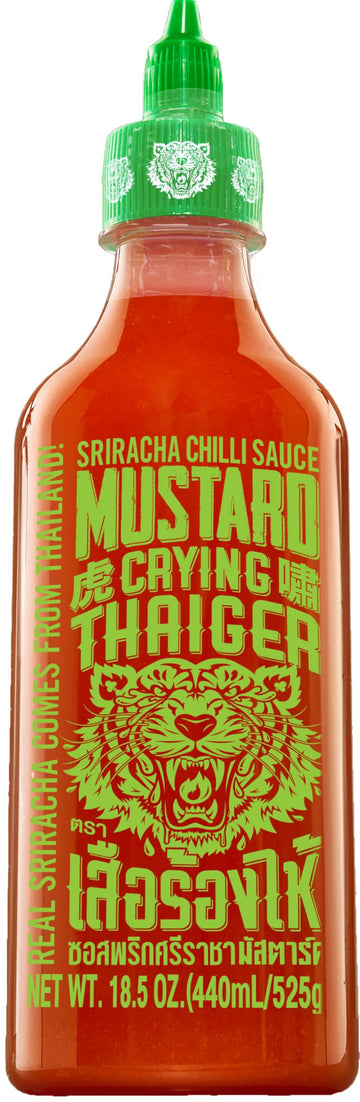 Crying Thaiger Sriracha Mustard Chili Sauce in Squeeze Bottle 18.5 Ounce, Vegan, Gluten Free, Non-GMO, from Thailand (Pack of 12