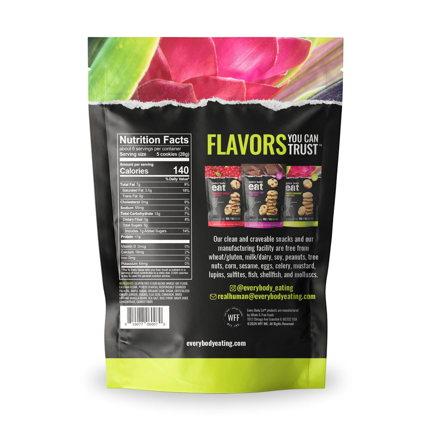 Every Body Eat Crunchy Cookie Bites, Gluten & Dairy Free, Vegan, School Lunch Snacks, (5.5 Ounce (Pack Of 3), Ginger Cinnamon)
