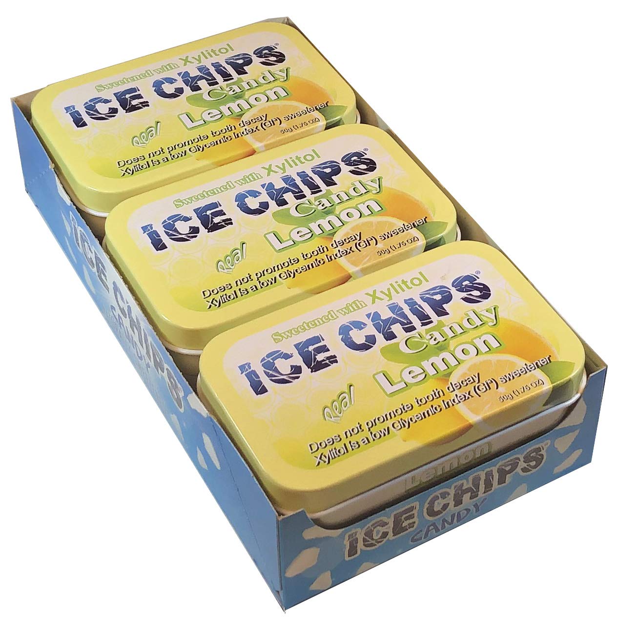 Ice Chips Xylitol Candy Tins (Lemon, 6 Pack); Low Carb, Gluten Free - Includes Band As Shown