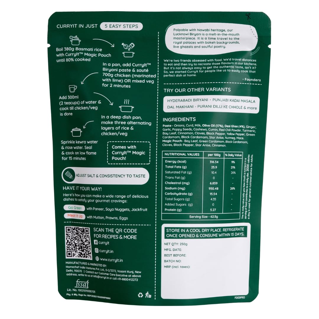 Curryit Biryani Masala | Lucknowi Biryani Curry Paste | Just Add Rice & Chicken, Mutton, Paneer | Ready In 30 Mins | Serves 6 |