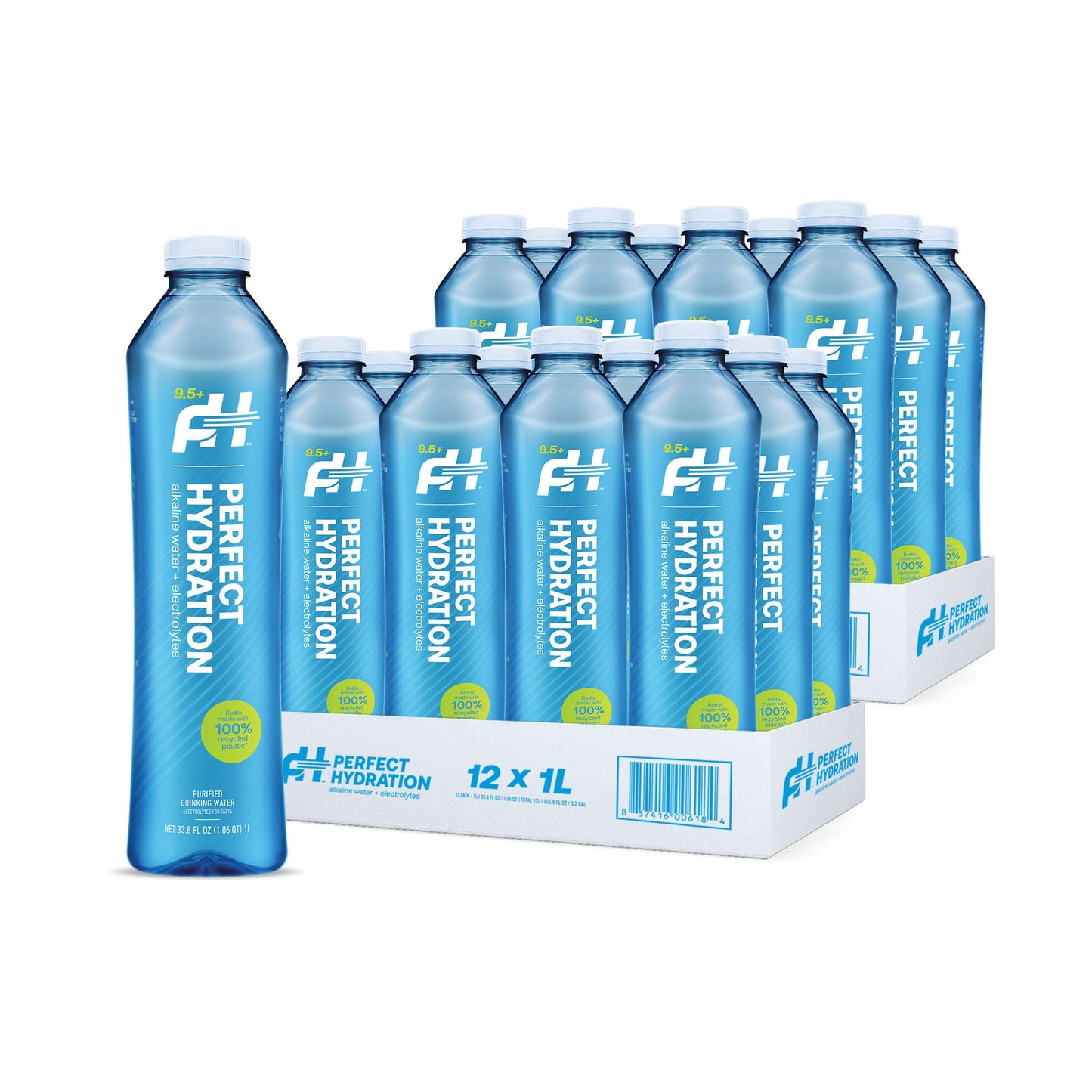 Perfect Hydration 9.5+ pH Alkaline Drinking Water, 1-Liter Bottle, Case of 12, 2 Cases