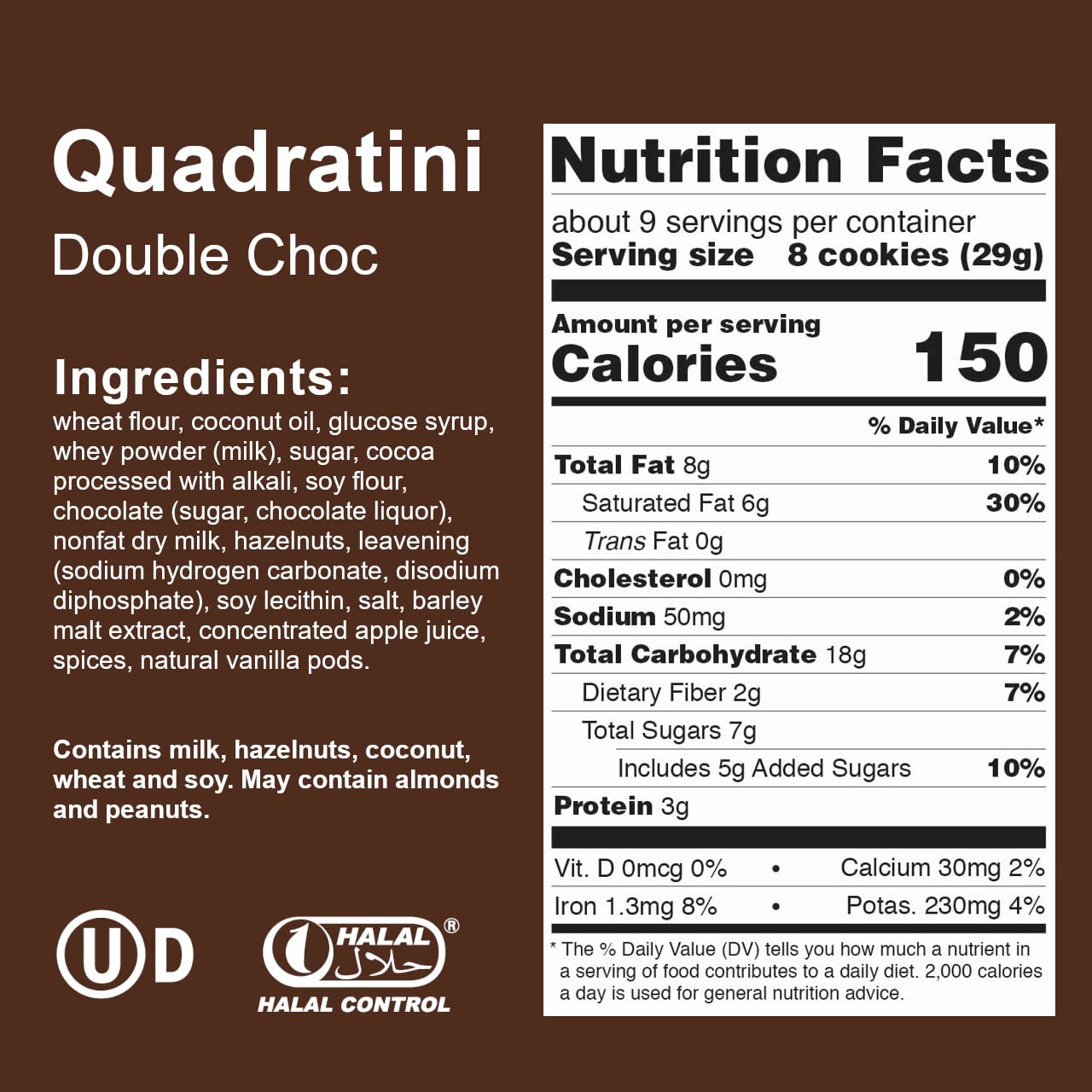 Loacker Quadratini Premium Double Choc Wafer Cookies, 250G/8.82Oz (14305)