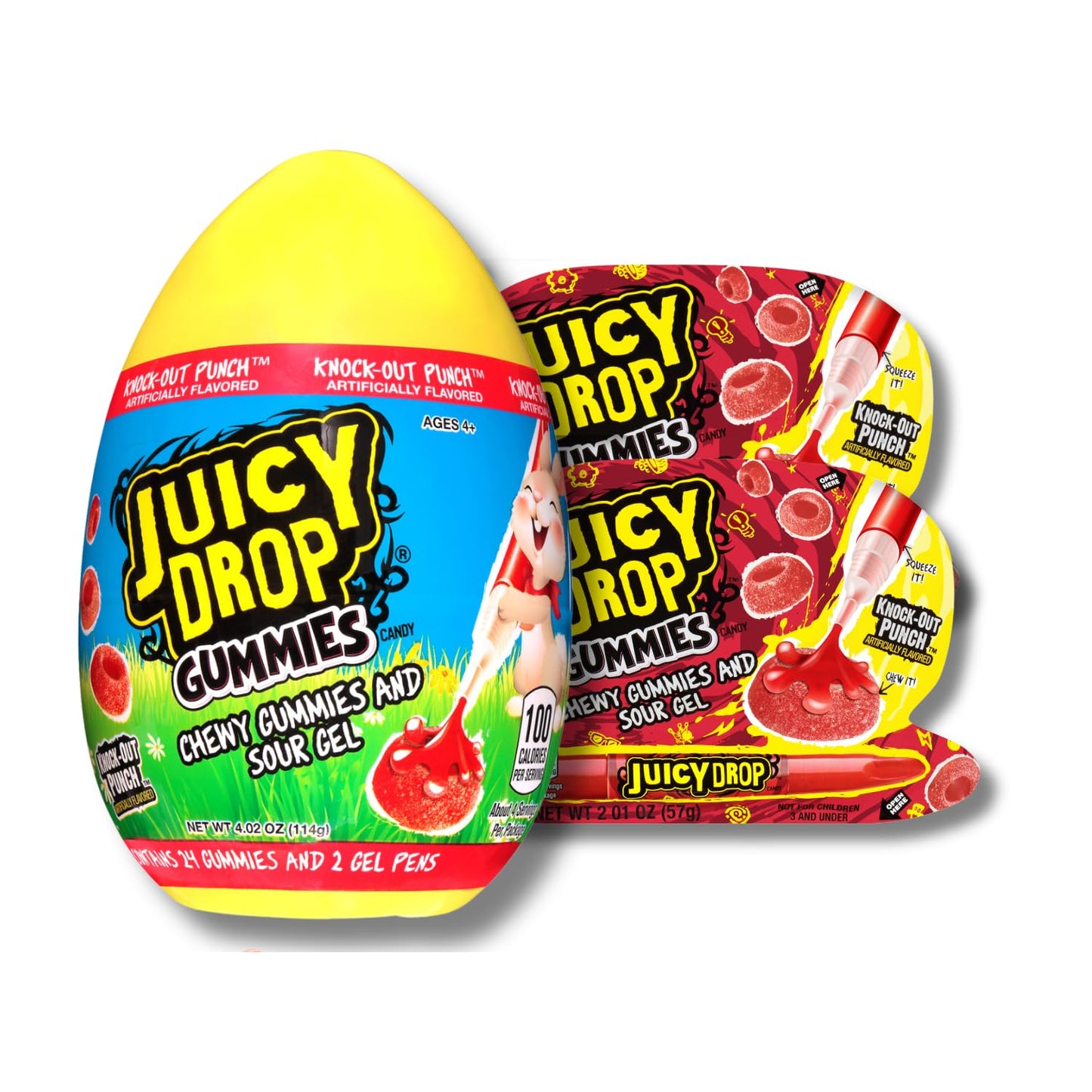 LYZAS SWEETS &   Easter Juicy Drop Pop Gummies - 24 Gummies & 2 Juice Pens - Festive Egg Packaging - Pack of 2