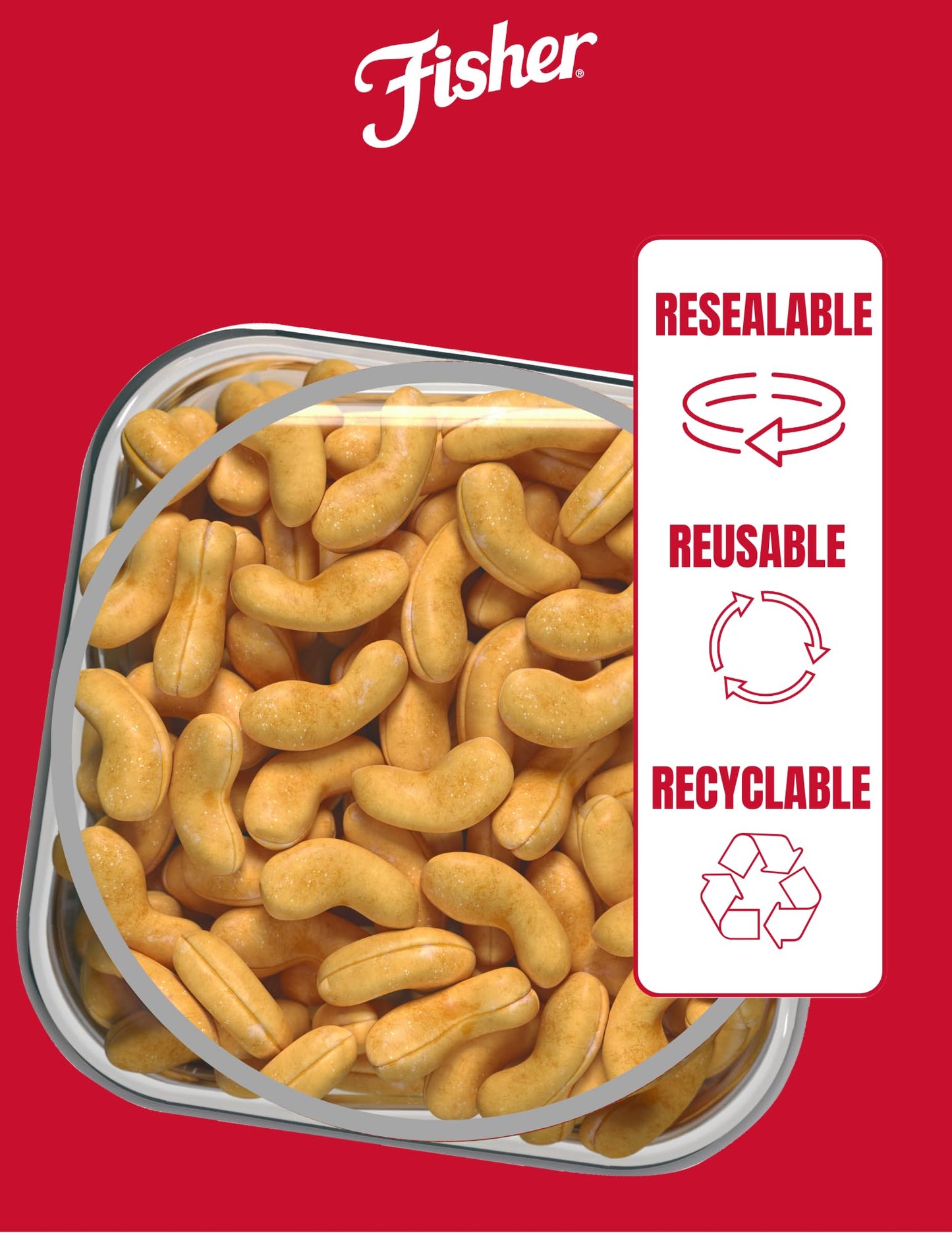 Fisher Snack Premium Whole Cashews, 24 Ounces, Roasted With Sea Salt, No Artificial Colors Or Flavors, 100% Recyclable
