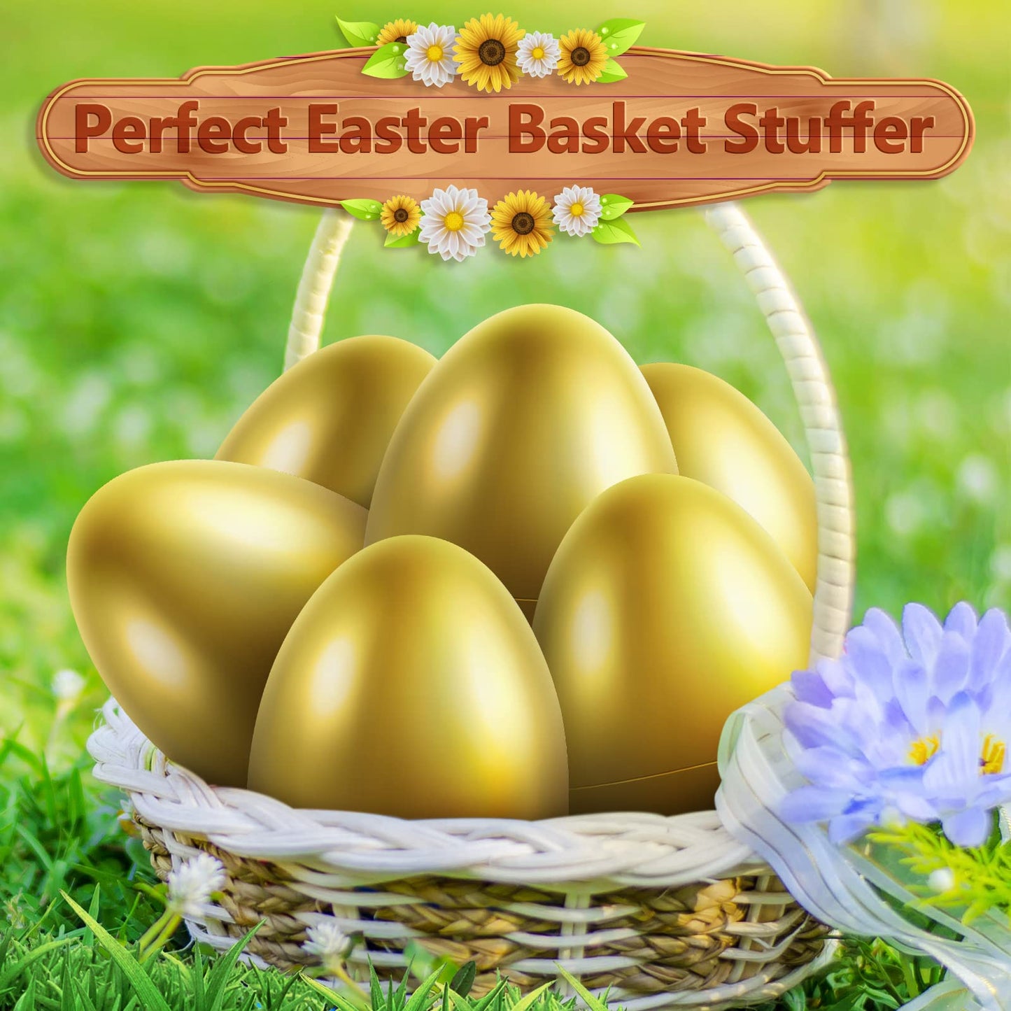 6 Pcs Jumbo Easter Golden Eggs, 6 Inch Metallic Giant Plastic Eggs Fillable For Easter Egg Hunt, Large Easter Eggs Empty For Fil