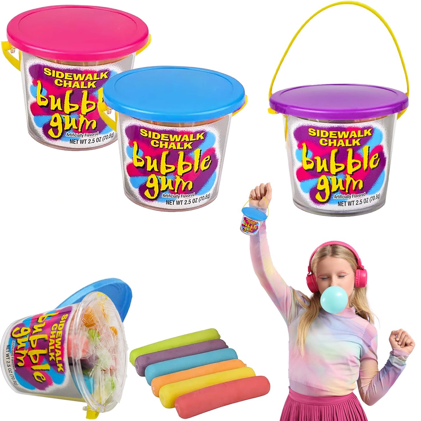 Fruidles Bubble Gum - Sidewalk Chalk Shape, Individually Wrapped, Multicolor, 2-Pack
