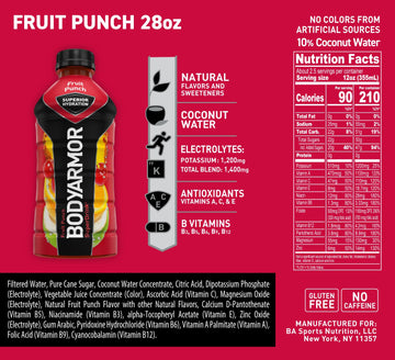 Bodyarmor Sports Drink Sports Beverage, Fruit Punch, Coconut Water Hydration, Natural Flavors With Vitamins, Potassium-Packed El
