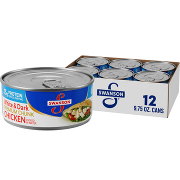 Swanson White And Dark Premium Chunk Canned Chicken Breast In Water, Fully Cooked Chicken, 9.75 Oz Can (Case Of 12)