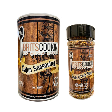 Britscookin - Variety Bundle - 1 each of Cajun Seasoning 8 oz and Garlic and Herb Seasoning 4.5 oz