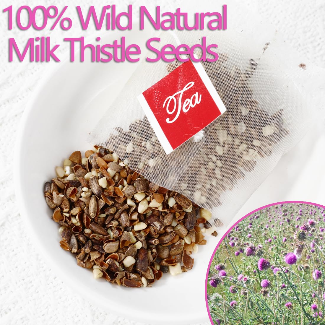ULTHMOK Milk Thistle Tea Bags, 100% Wild Seeds, Caffeine Free, 100 Count
