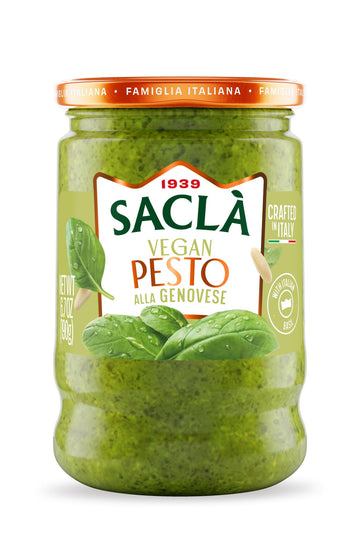 SACLA Vegan Basil Pesto alla Genovese | Dairy-Free Pesto Sauce made from Fresh Italian Basil & Cashews | 6.7 oz Glass Jar | Non-