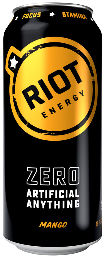 RIOT Clean Energy Drink, Mango, Organic, No Sugar Added, Made with Real Fruit, 100mg L-Theanine, 16 fl oz