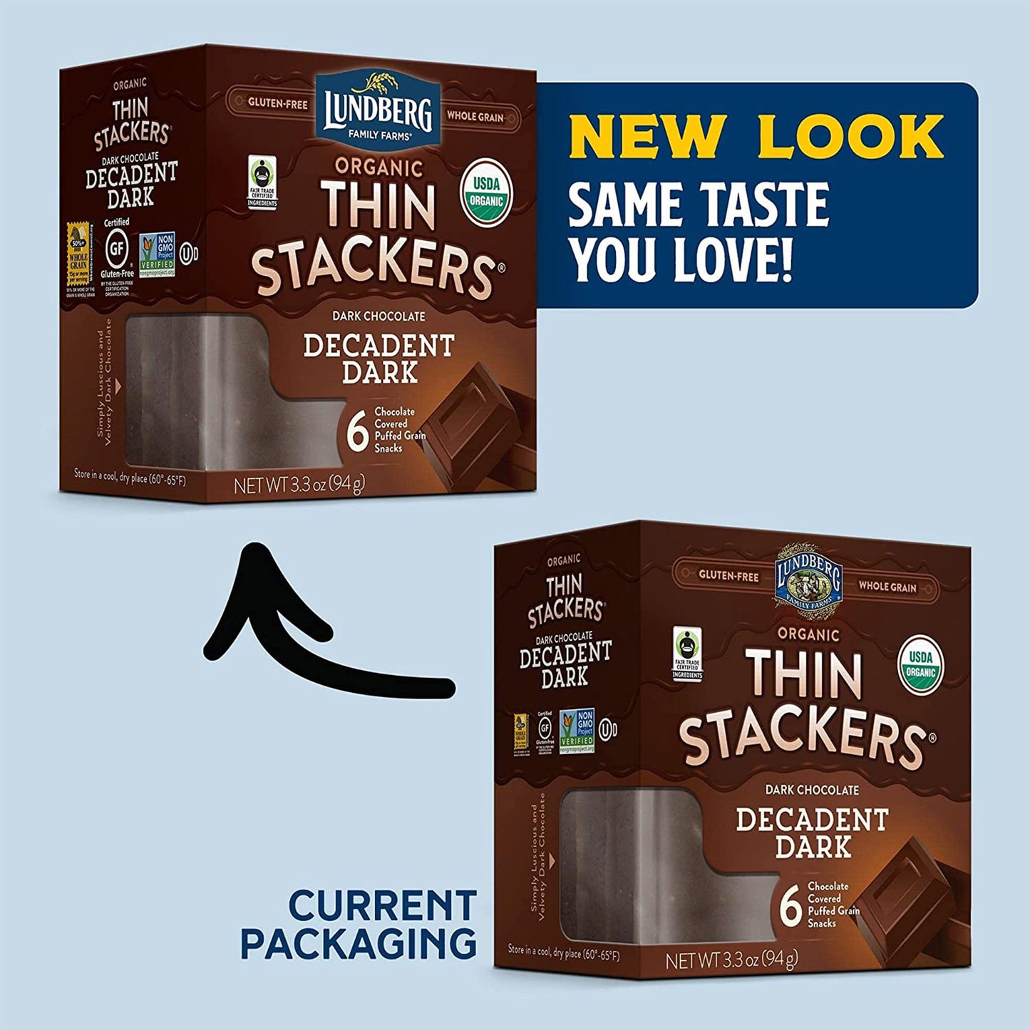 Lundberg Organic Thin Stackers Rice Cake, Decadent Dark Chocolate, Fair Trade, Kosher, USDA Certified Organic, Gluten Free & Non