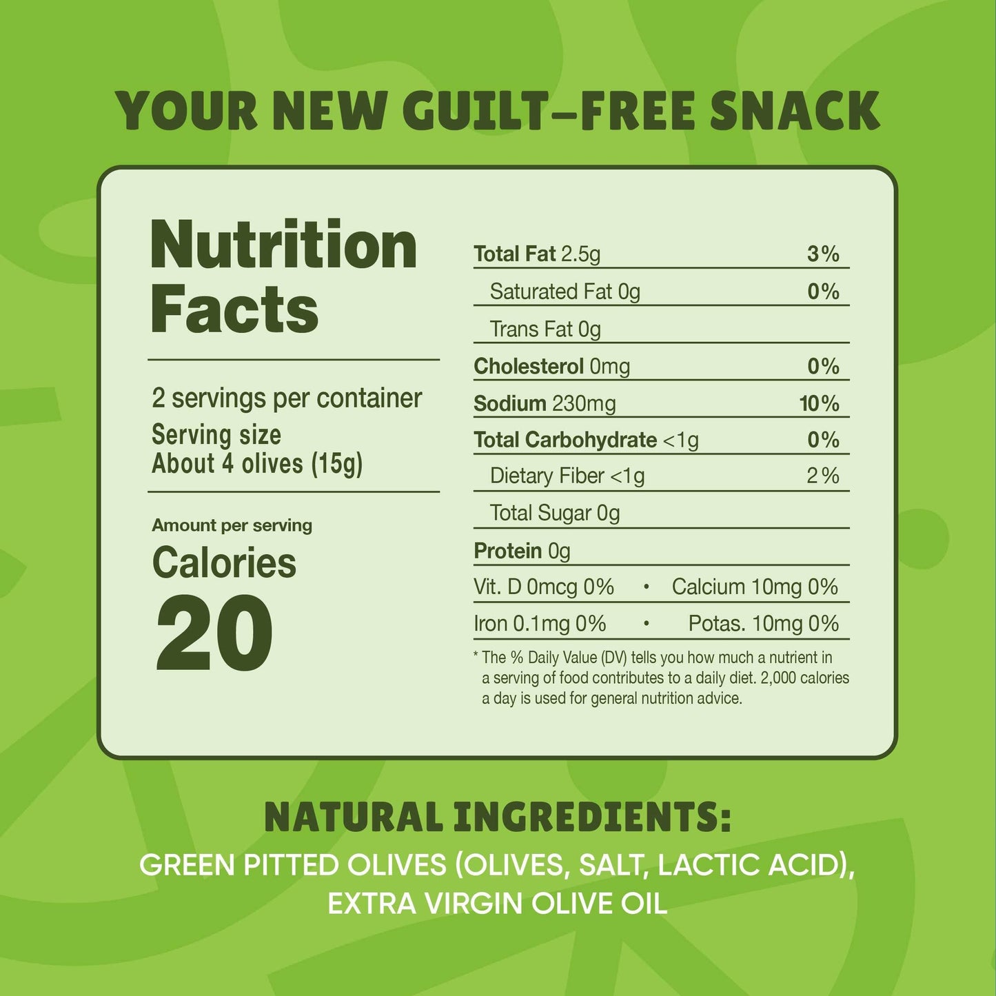 Freestyle Snacks Olive Snack Packs - Jumbo Green Olives - All Natural, Non-GMO, Sugar-Free - 1.1oz (24 Pack)