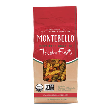 MONTEBELLO Organic Tricolor Fusilli Pasta, 16 Ounce (Pack of 1)
