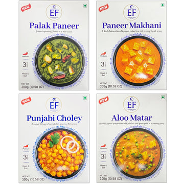 Eastern Feast - RTE Variety Mix #1, (Palak Paneer, Paneer Makhani, Punjabi Choley, Aloo Matar), Ready to Eat Vegetarian Meals, (