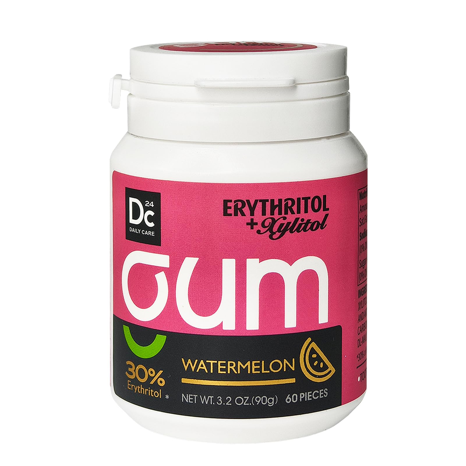 DC24 DAILY CARE Xylitol Chewing Gum, Sugar Free, Watermelon Flavor, 60 Count, Aspartame Free, Low-Calorie