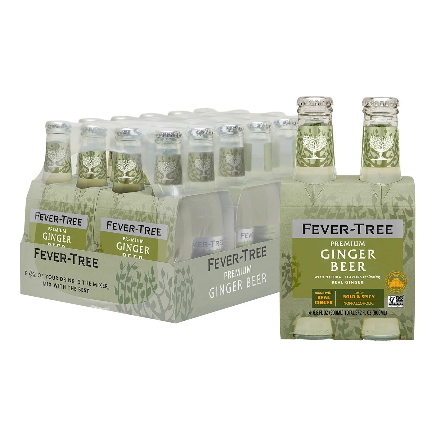 Fever-Tree Ginger Beer - Premium Mixer - Naturally Sourced - 200 ML Bottles - Pack of 24 - Clear
