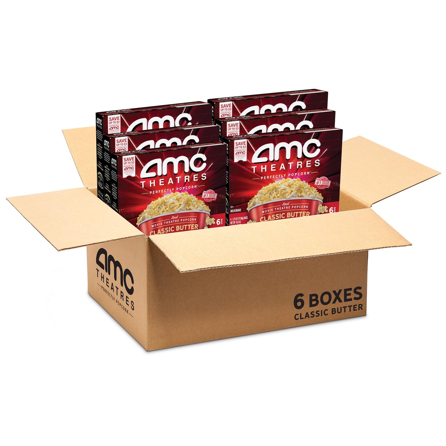 Amc Theatres Microwave Popcorn, Classic Butter, 2.75 Oz (6 Boxes, 36 Count)