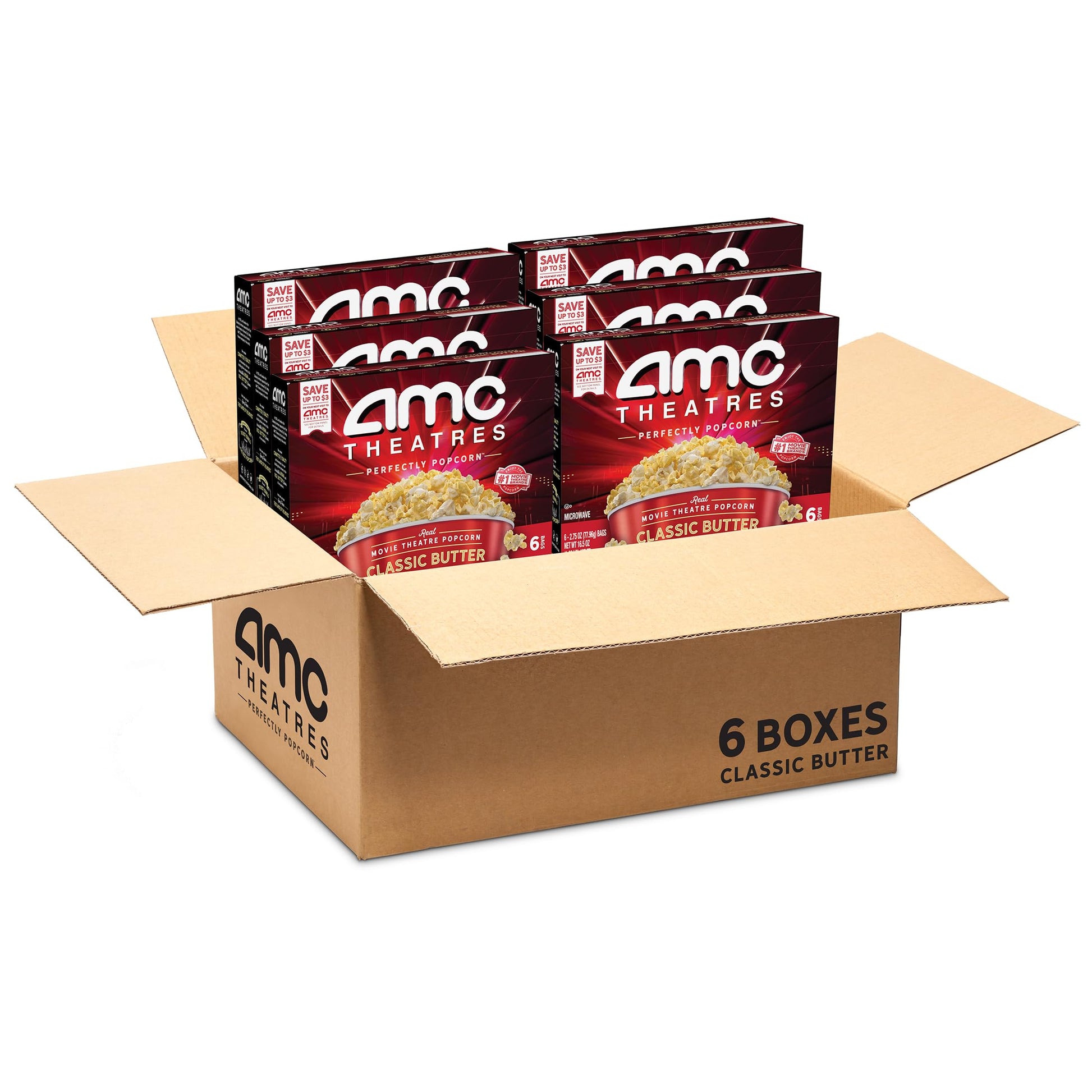 Amc Theatres Microwave Popcorn, Classic Butter, 2.75 Oz (6 Boxes, 36 Count)