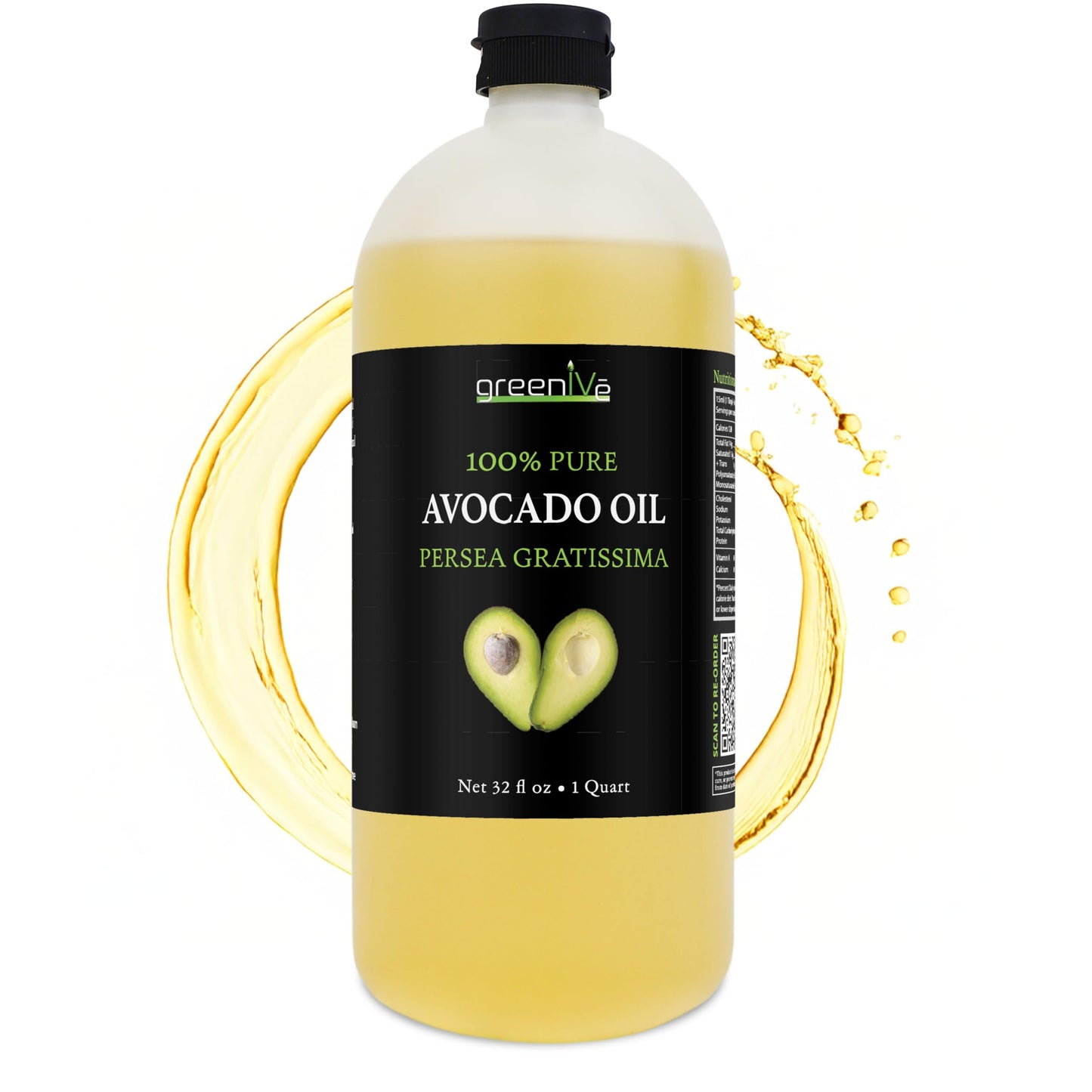 GreenIVe Avocado Oil 100% Pure Cold Pressed Non-GMO Vegan 32 Fl Oz