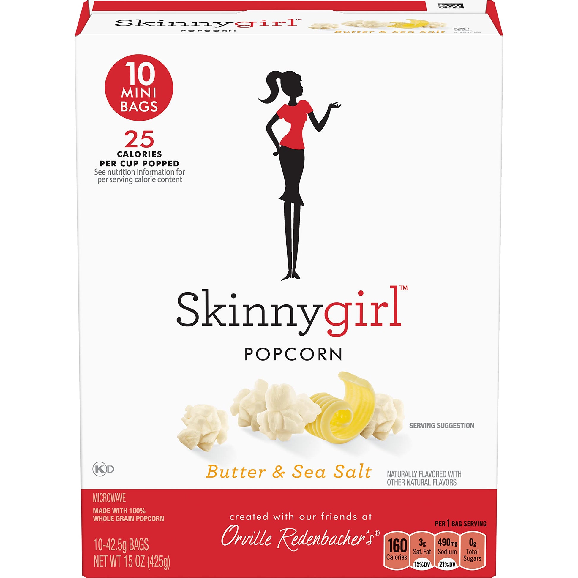 Orville Redenbacher S Skinnygirl Microwave Popcorn Mini Bags  Butter & Sea Salt Flavor  1.5 Oz.  10-Count (6 Boxes)