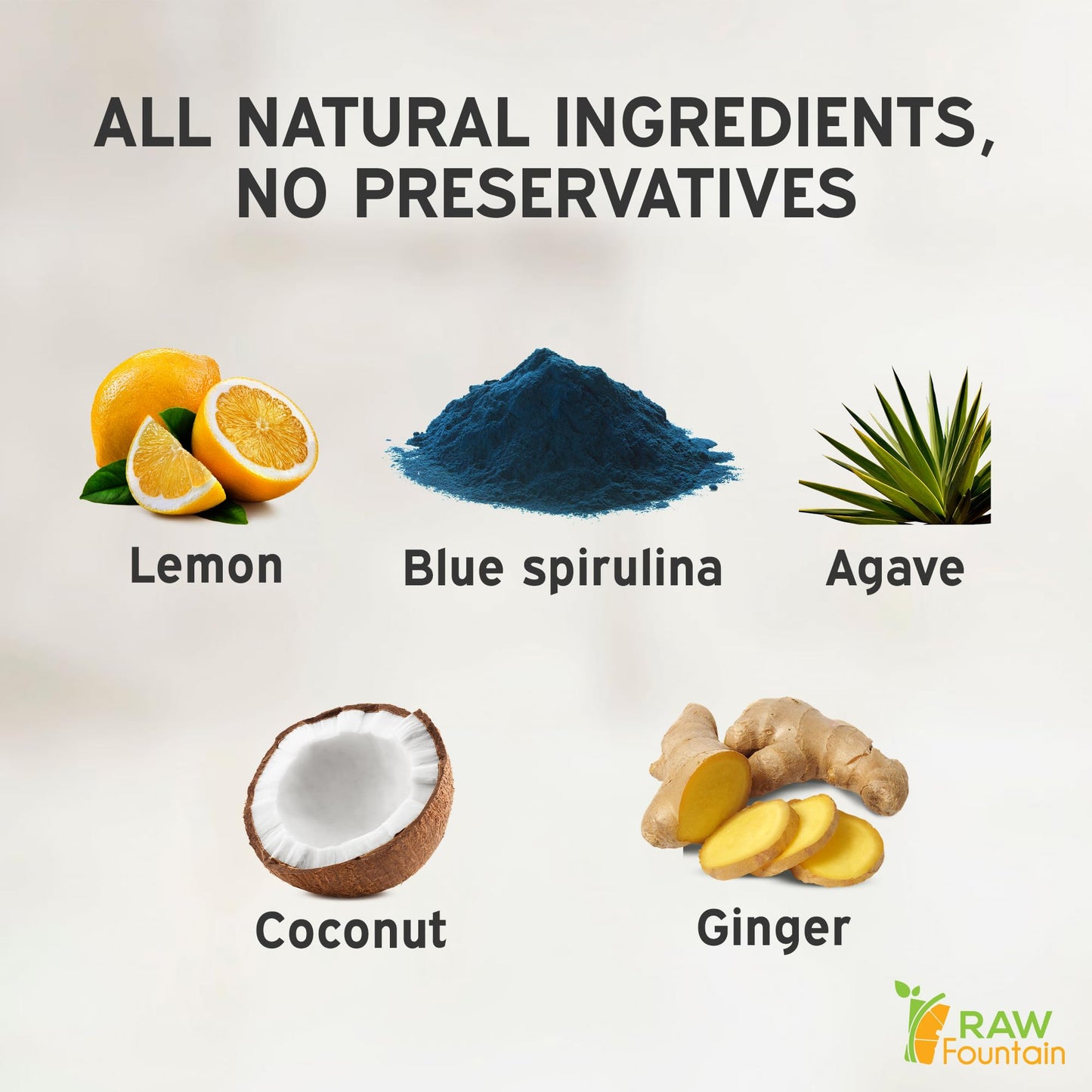 Raw Fountain Immunity Shots - Blue Spirulina, Agave, Lemon, Ginger - 2 Fl Oz (Pack of 20) - All Natural, Cold Pressed, No Preservatives