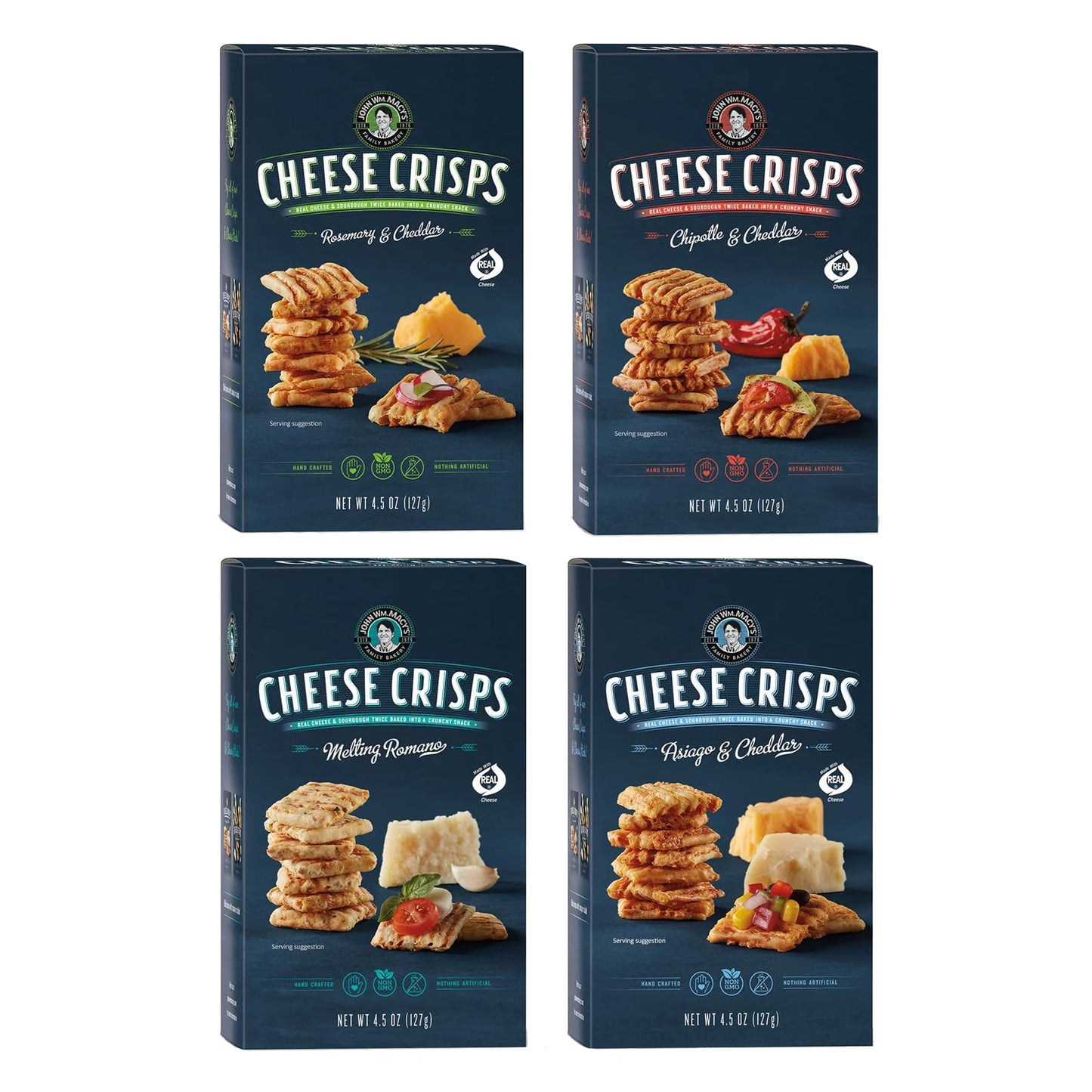 John Wm. Macy - CheeseCrisps Assortment Multipack - Hand Crafted, Non GMO, and Nothing Artificial - Made with Real Cheese - 4.5 