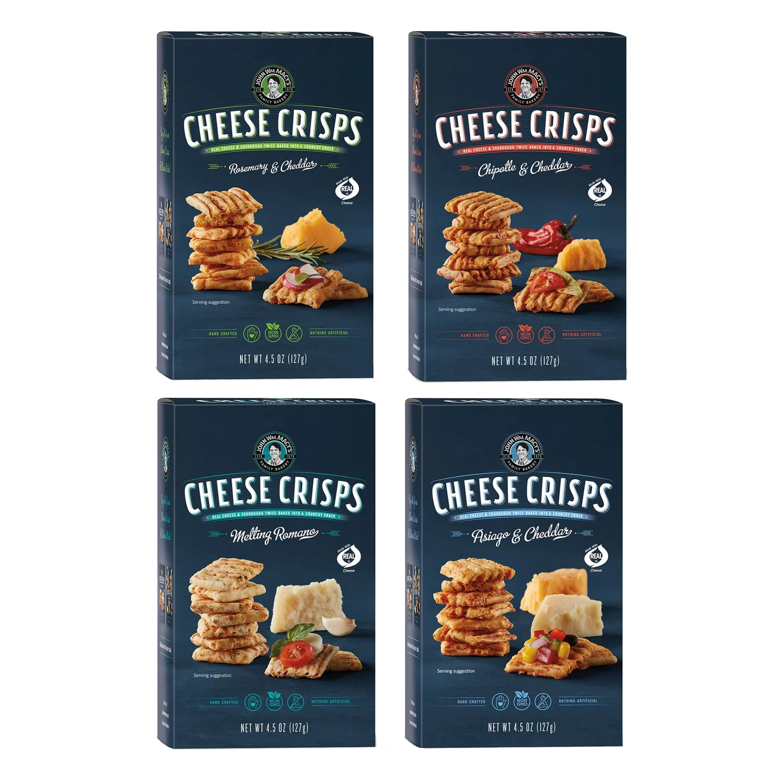 John Wm. Macy - CheeseCrisps Assortment Multipack - Hand Crafted, Non GMO, and Nothing Artificial - Made with Real Cheese - 4.5 
