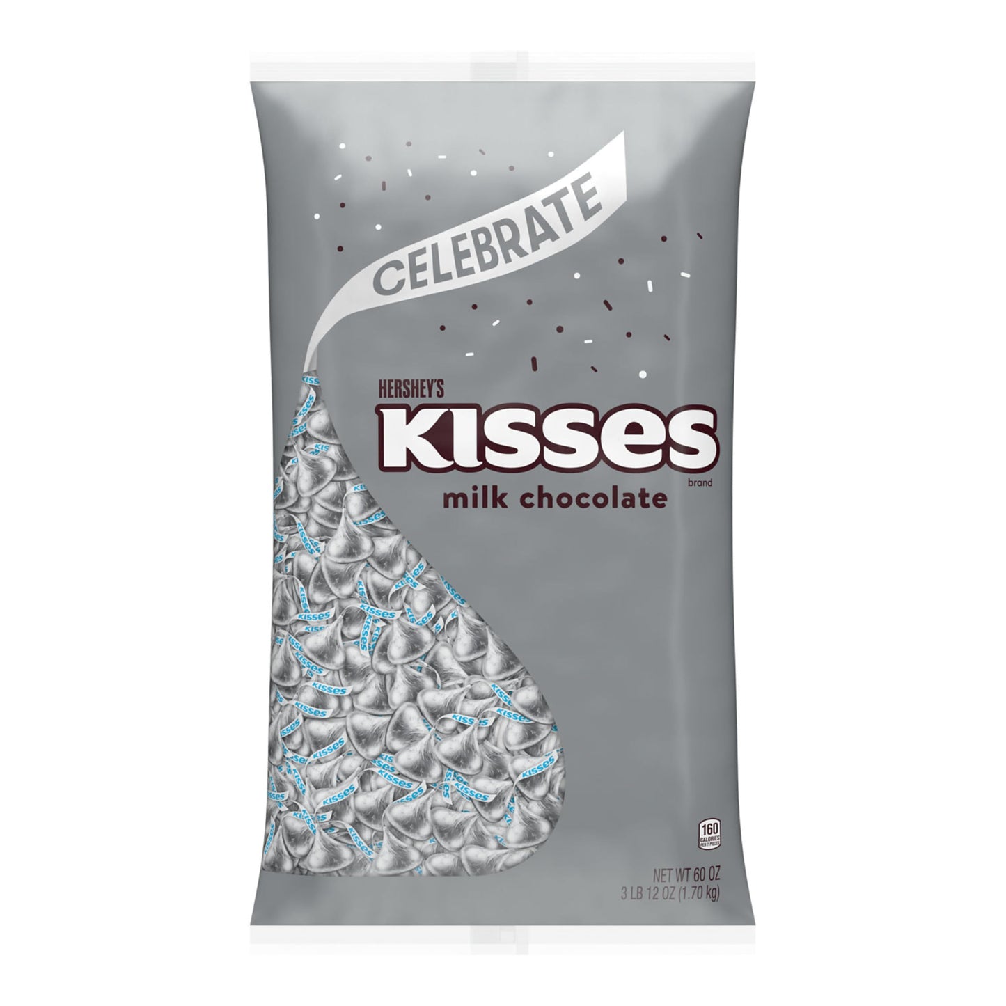 HERSHEYS KISSES Milk Chocolate Candy Bulk Bag, 60 oz, Silver - Perfect for Parties and Sharing