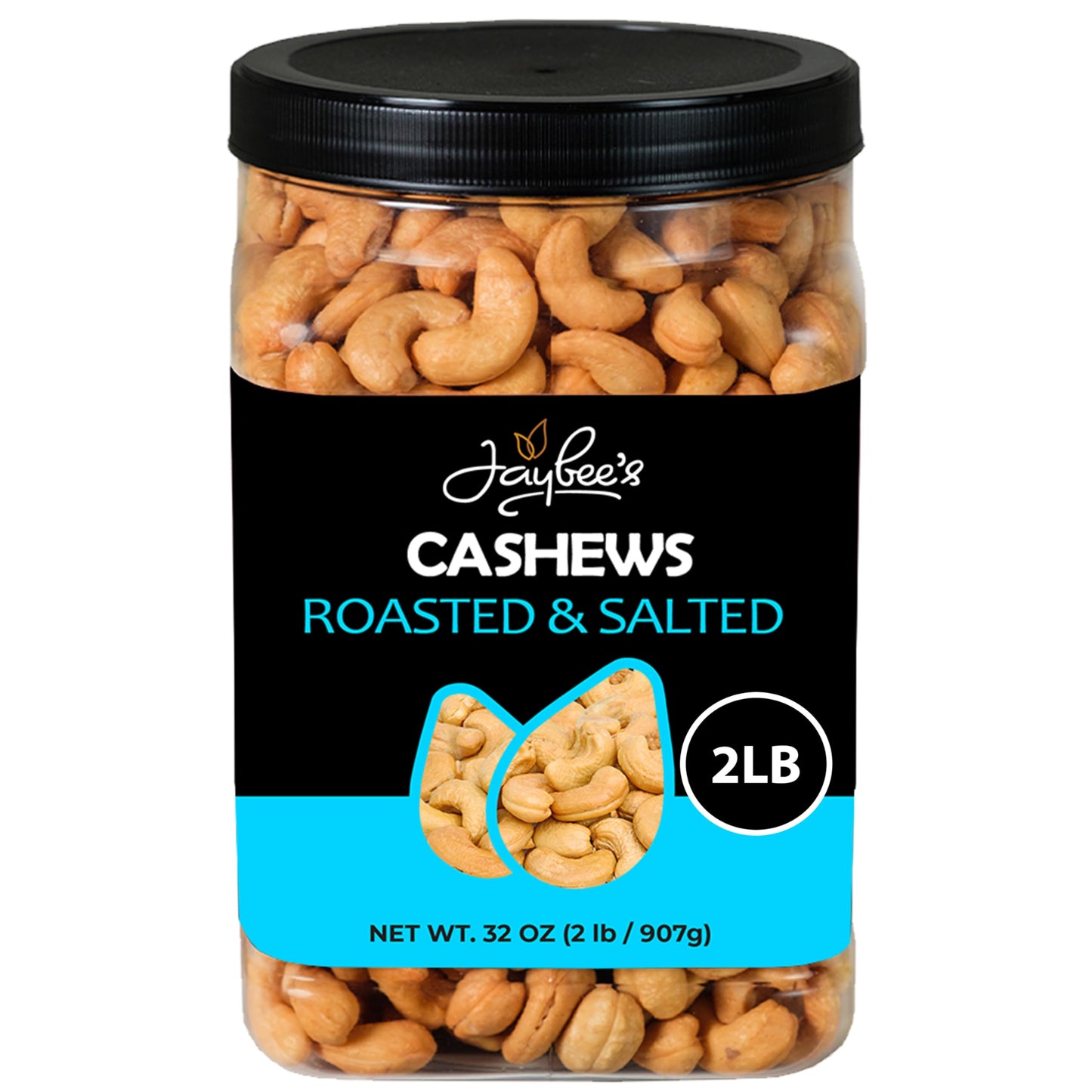 Cashews Roasted Salted - 32 oz 2 lbs | Whole Cashew Nut | Healthy Protein Snack | Natural Keto & Vegan Diet Friendly | Great for Cooking, Baking, Salads | Kosher | Jaybees Nuts