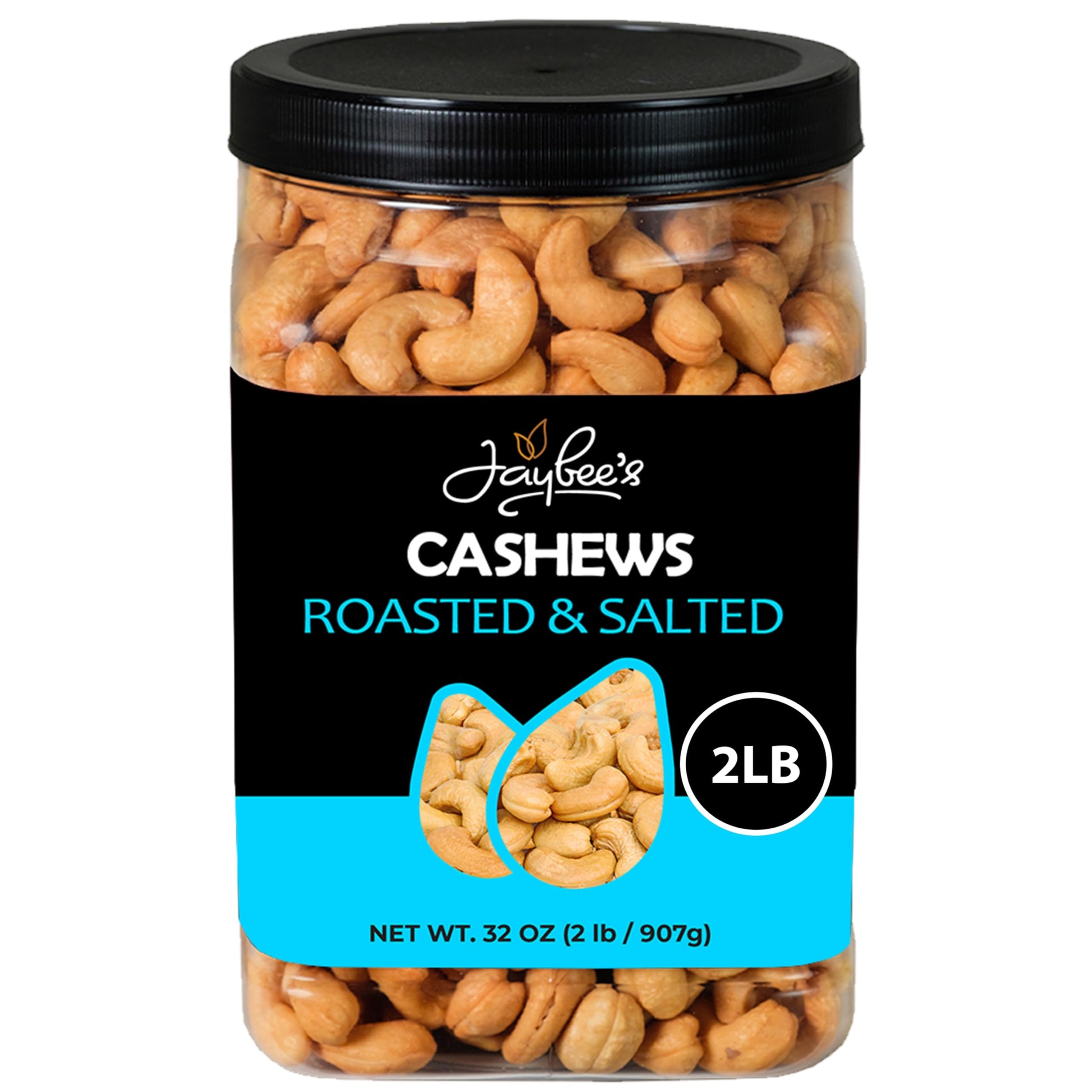 Cashews Roasted Salted - 32 oz 2 lbs | Whole Cashew Nut | Healthy Protein Snack | Natural Keto & Vegan Diet Friendly | Great for Cooking, Baking, Salads | Kosher | Jaybees Nuts