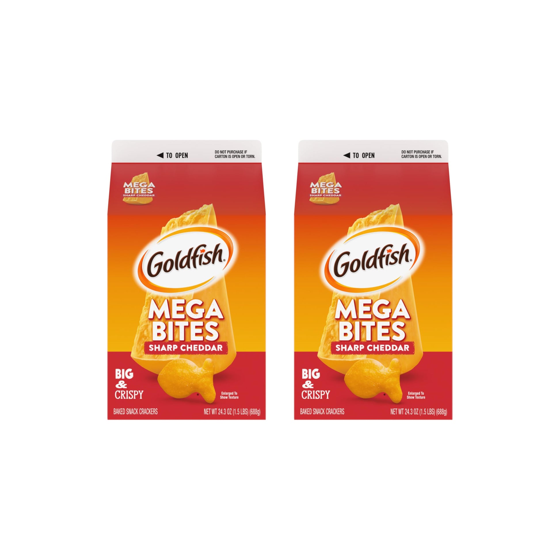 Goldfish Mega Bites, Sharp Cheddar Crackers, 24.3 Oz Carton (Pack of 2)