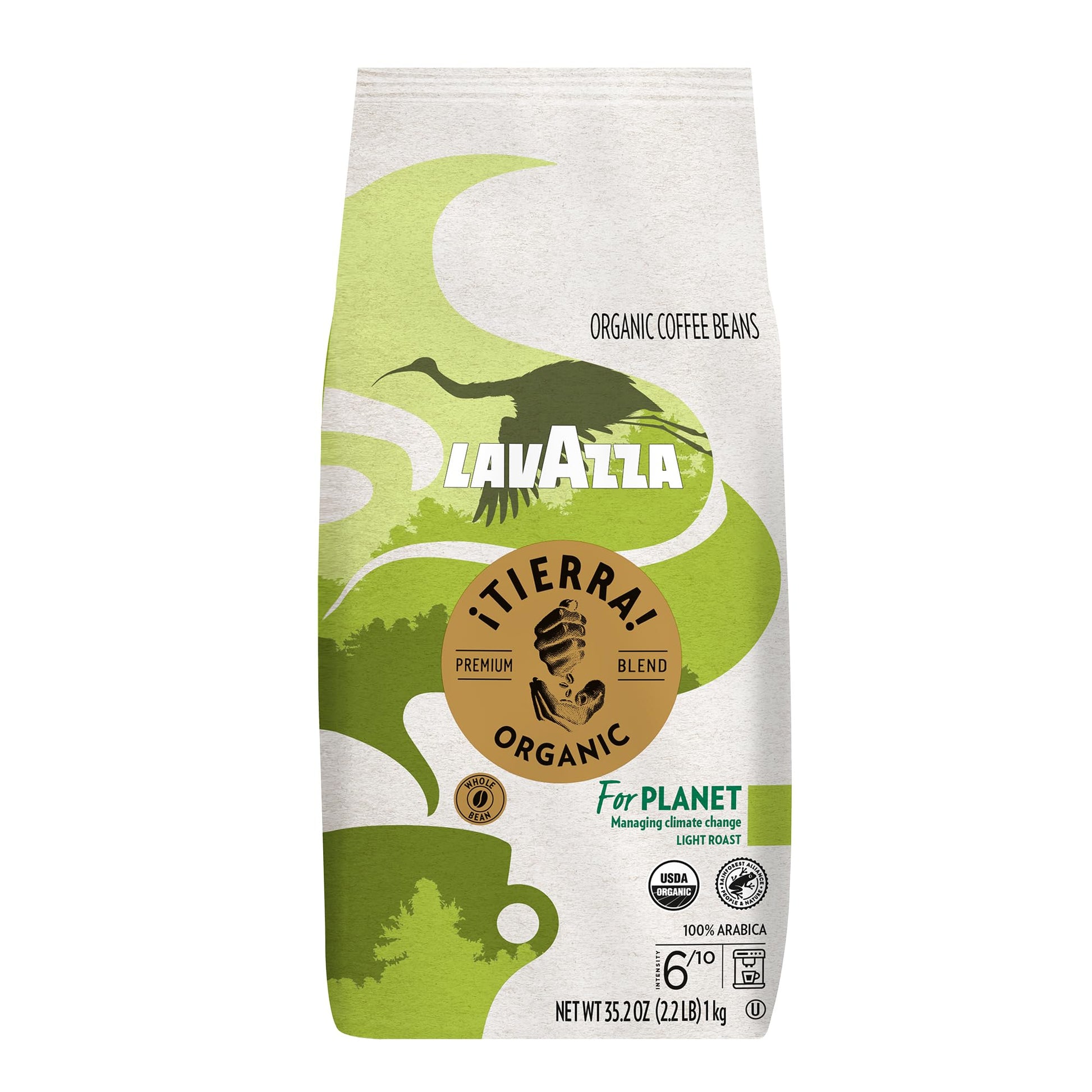 Lavazza ¡Tierra! Organic for  t Whole Bean Coffee, Light Roast, 100% Arabica, 2.2 lb Bag (pack of 1)