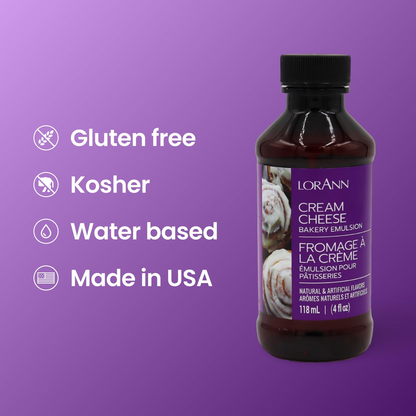 LorAnn Oils Cream Cheese Bakery Emulsion: True Essence, Ideal for Boosting Fruit Tones in Cakes, Cookies & Desserts, Gluten-Free