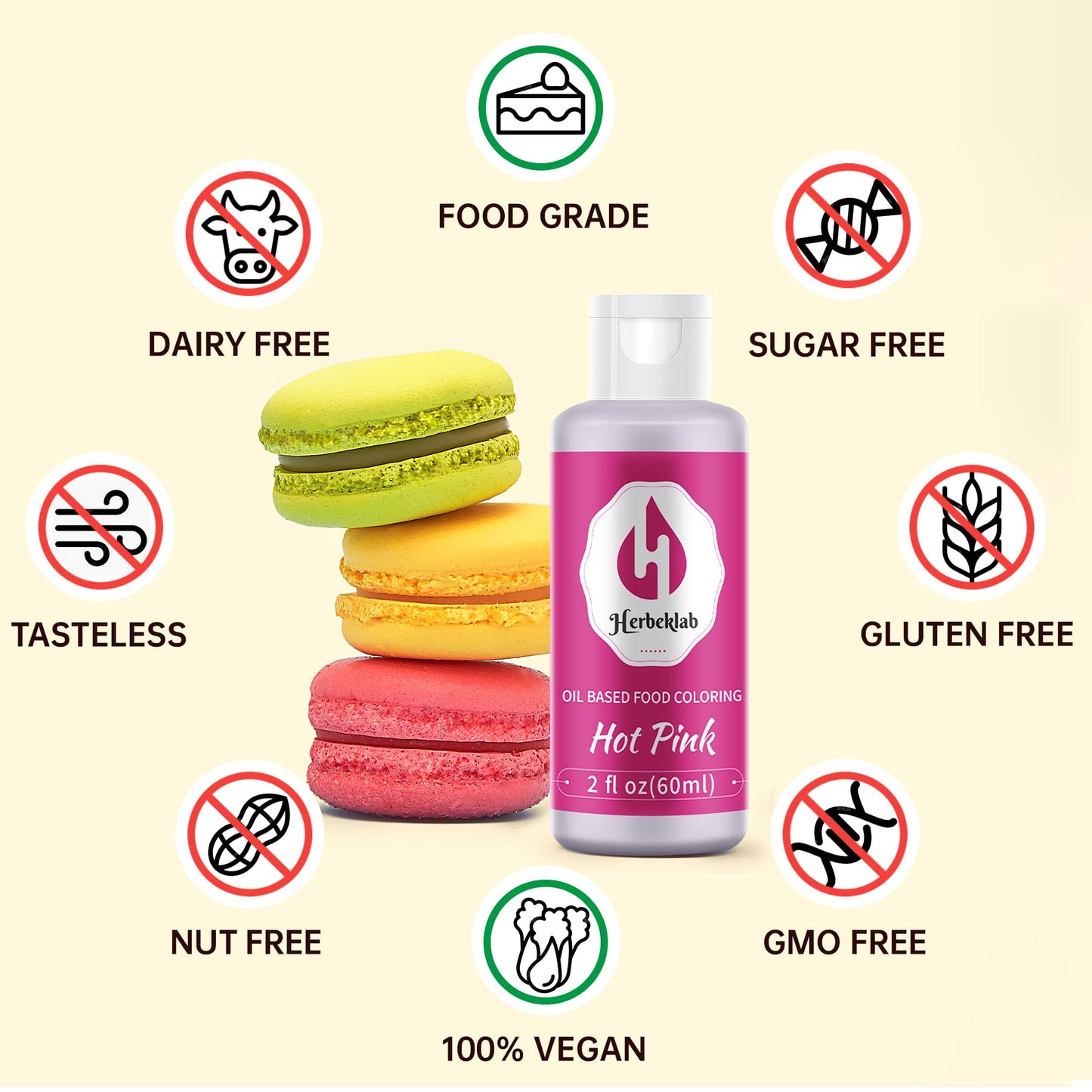 Herbeklab Oil Based Food Coloring for Chocolate, 60ml, Hot Pink, Food Grade Dyes for Candy Melts, Cake Pops, Strawberries