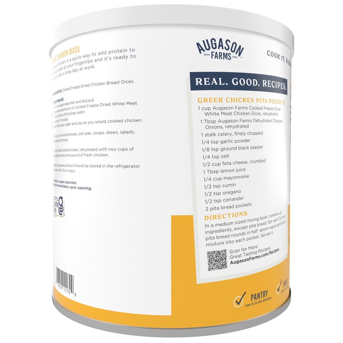 Augason Farms Freeze-Dried White Meat Chicken 100% Real Precooked Chicken Long-Term Food Storage Large Can, 16 Oz
