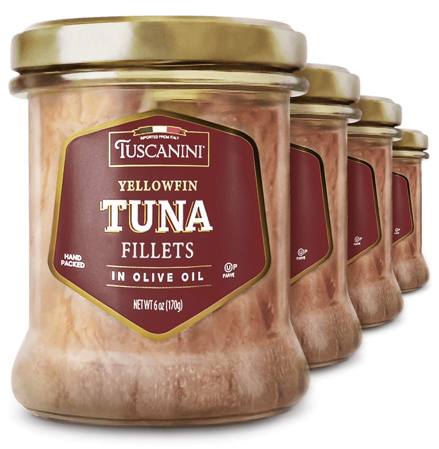 Tuscanini Italian Yellowfin Tuna Fillets in Pure Olive Oil 6oz (4 Pack), Gluten Free, Soy Free, Mineral Enriched, Rich Meaty Tex