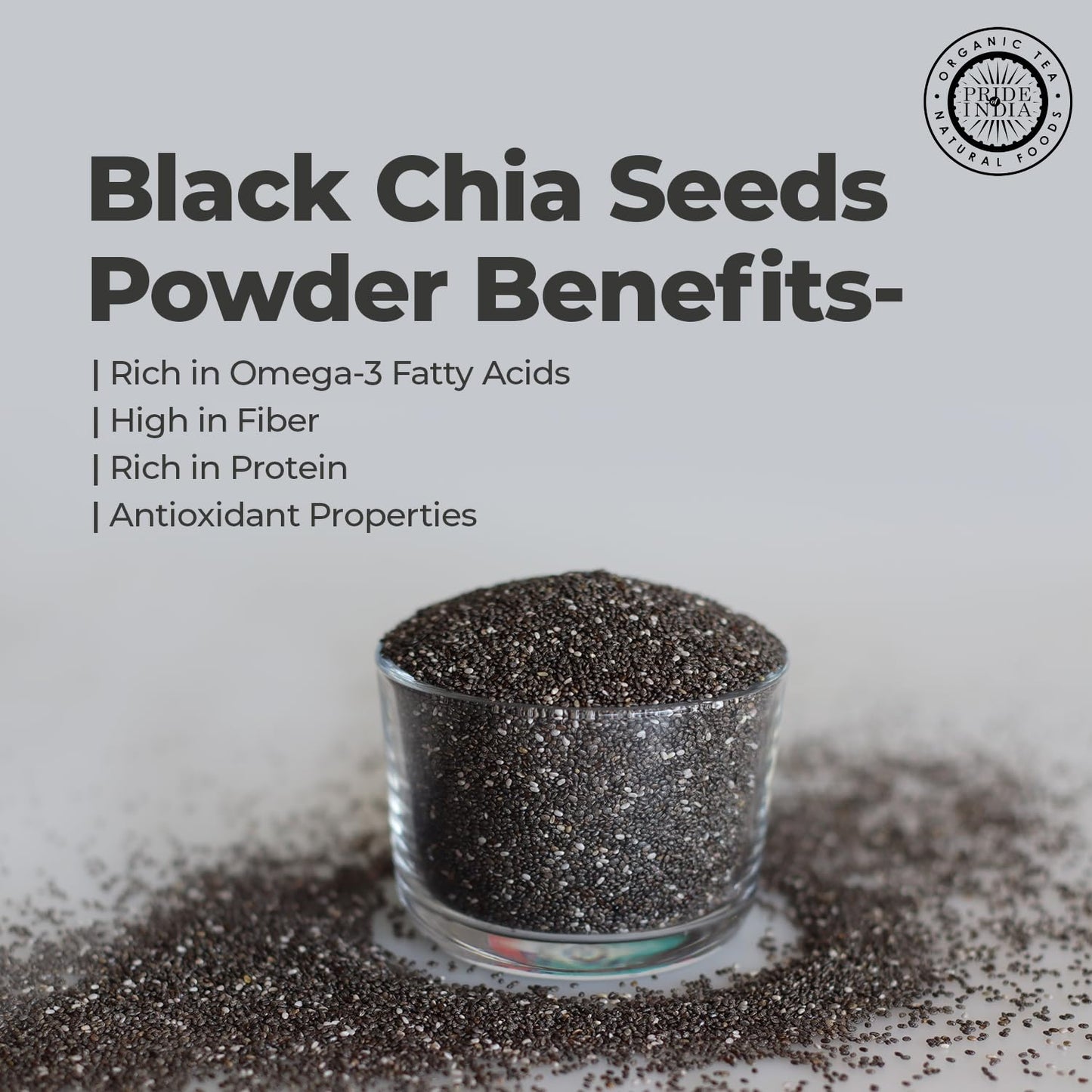 Pride Of India Premium Black Chia Seeds Powder, 1 lbs (454 gm), Mild Nutty Flavor, Freshly Milled for Baking and Thickening