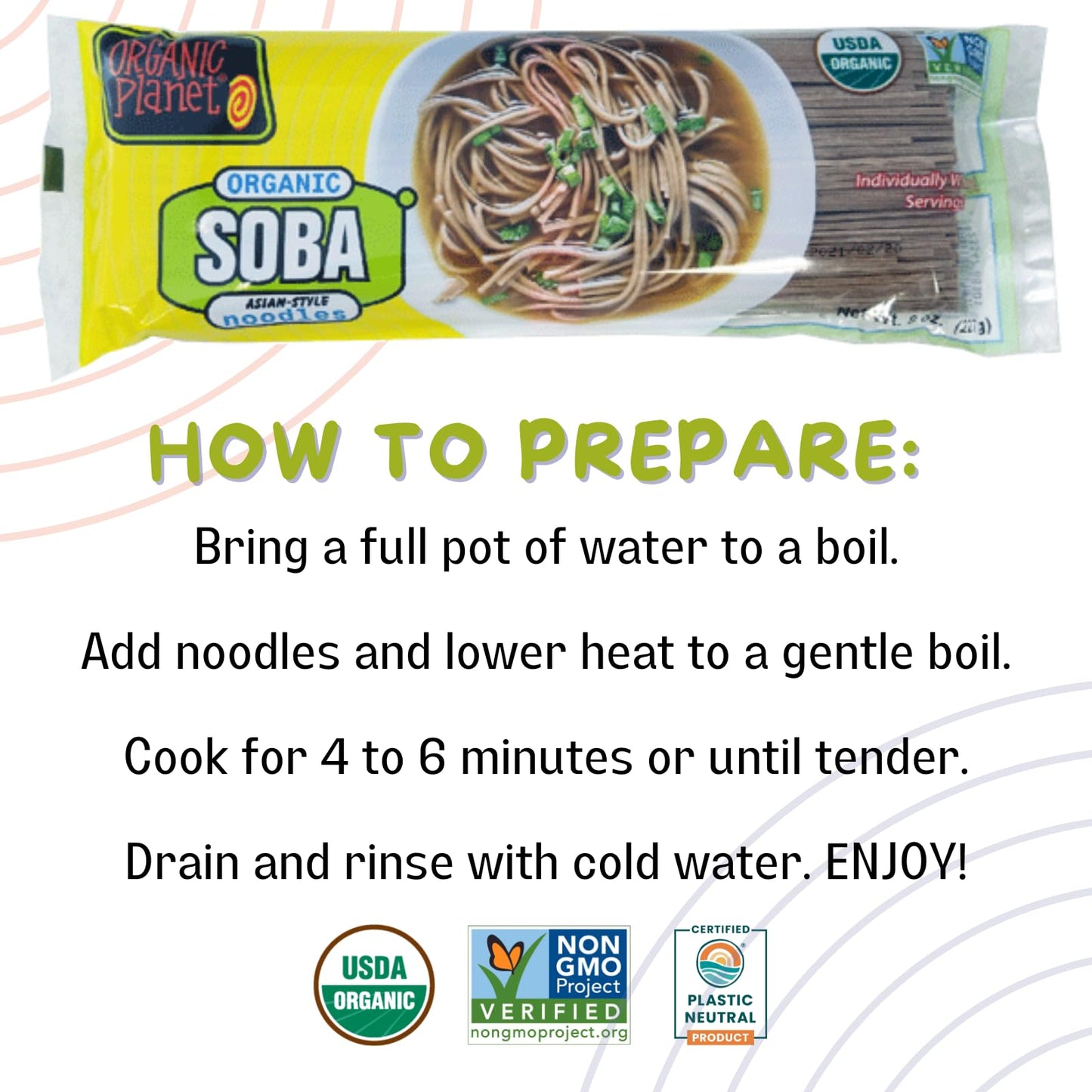 Organic Soba Noodles, Made With Wheat & Buckwheat, Dried Asian Pasta, Quick Cooking, Non-Gmo, 8 Oz (6 Pack)