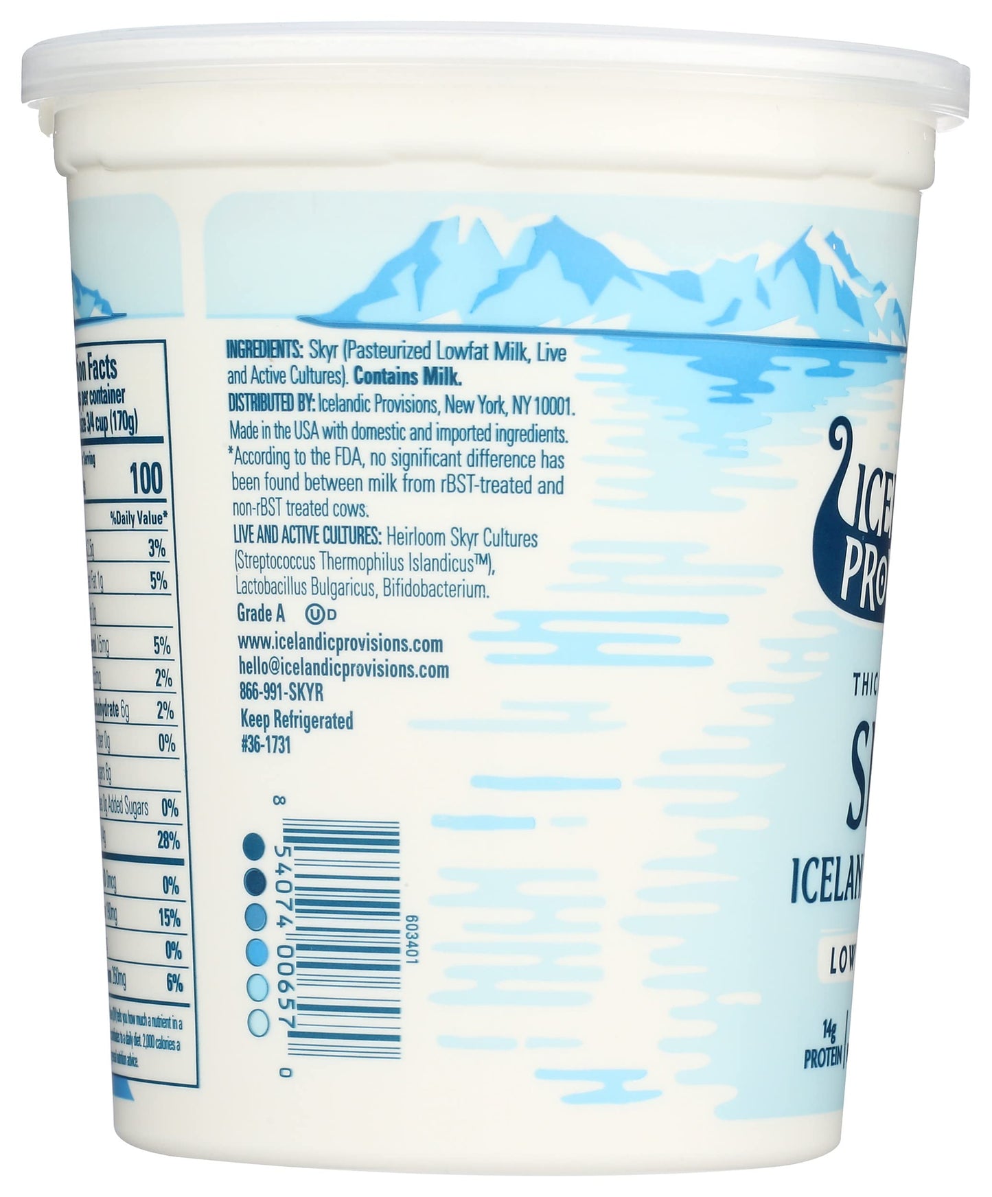 Icelandic Provisions 30 oz Traditional Skyr Yogurt, Low Fat