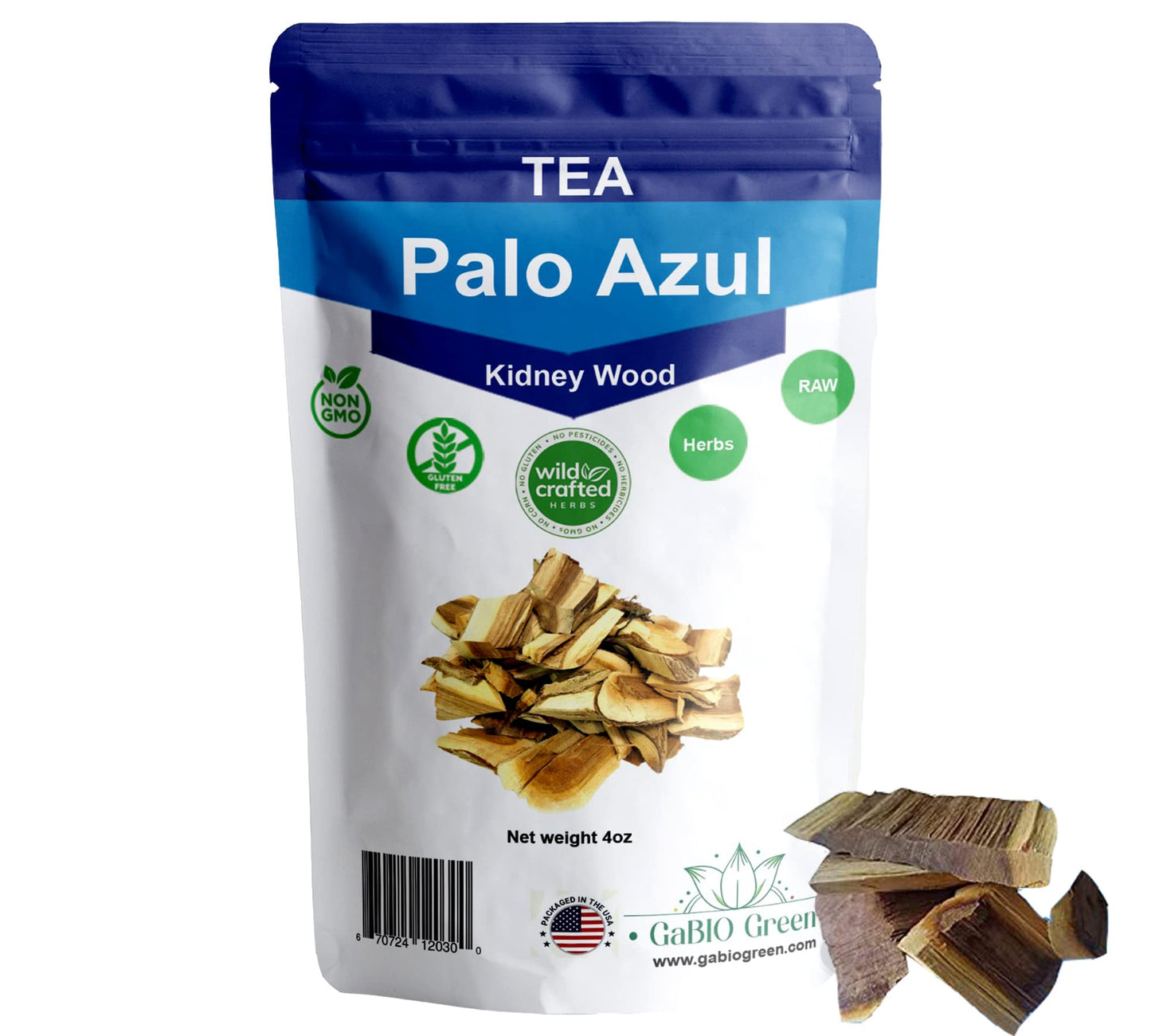 Palo azul, Kidney Wood (4oz/119gr), Blue Stick Herbal Tea Bark, palo azul tea, Resealable Bag (4 ounces).