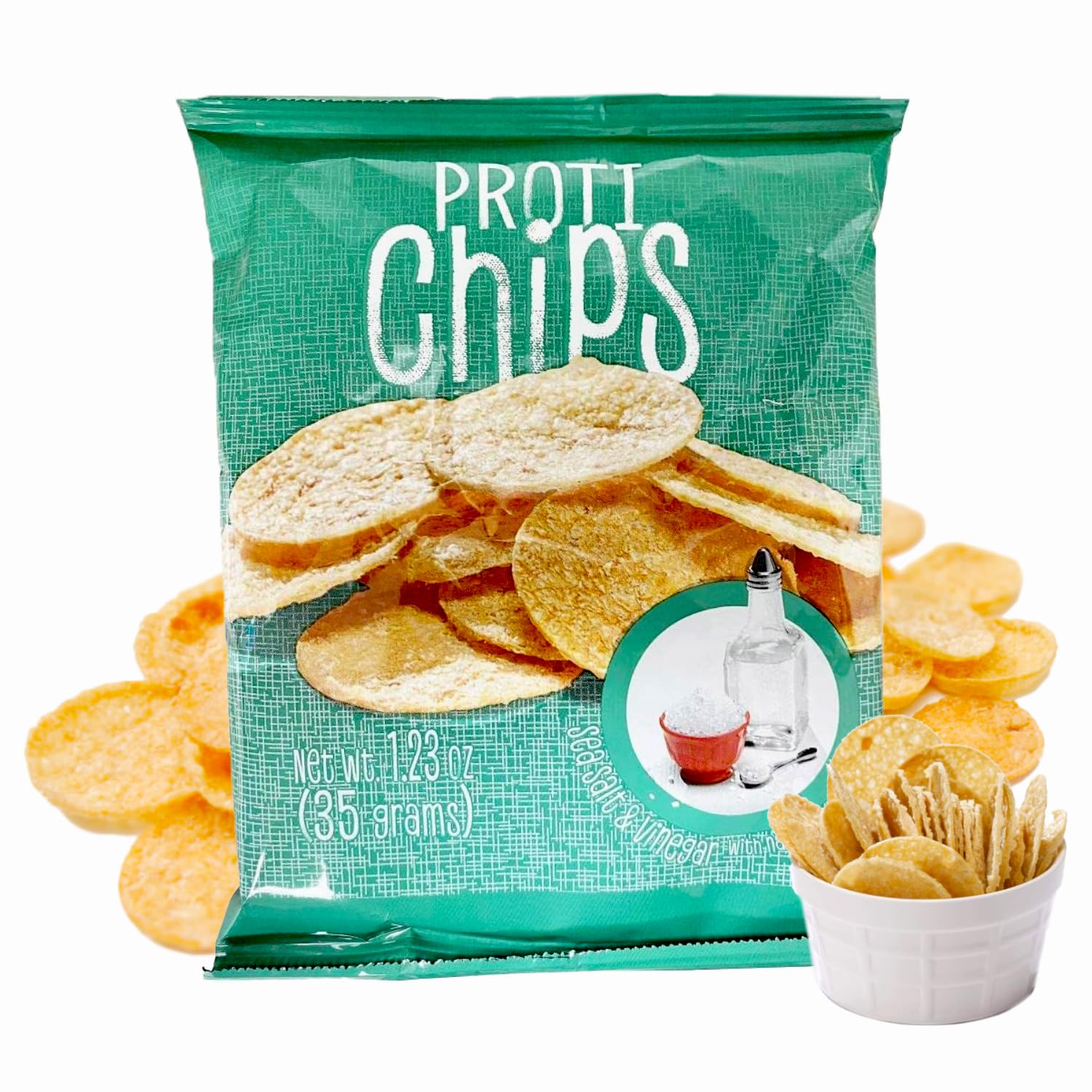 Protiwise Sea Salt & Vinegar Protein Chips | High Protein 14G, High Fiber | Gluten-Free, Low Calorie, Low Carb Snack | Guilt-Free Healthy Snacks | 7/Bags