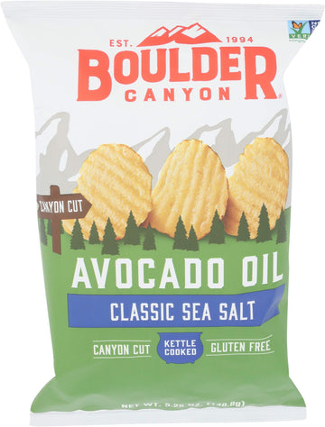 Boulder Canyon Kettle Cooked Potato Chips, Avocado Oil & Sea Salt, 5.25 Ounce (Pack Of 12)